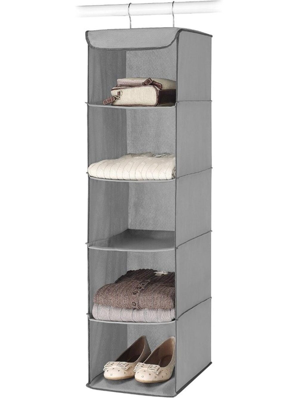 5 Section Closet Organizer - Hanging Shelves with Sturdy Metal Frame
